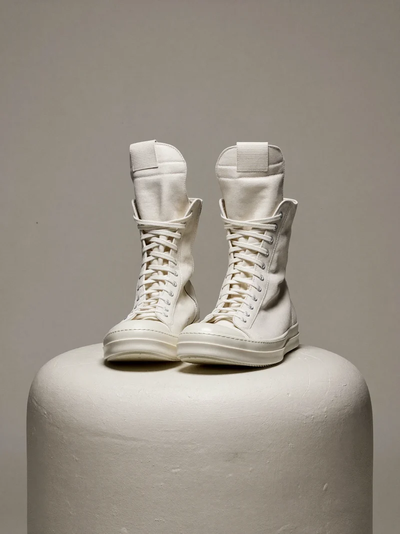 Plátěné kotníkové tenisky v off-white na zaoblené sádrové podstavě